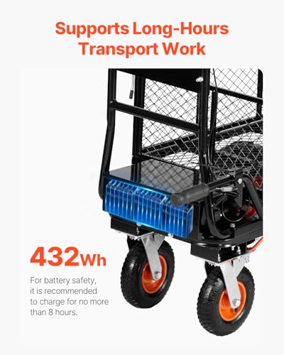 Chariot utilitaire électrique robuste - Capacité de 300 kg - Chariot de jardin en acier avec freins - 4 roues - Pour ferme et camping