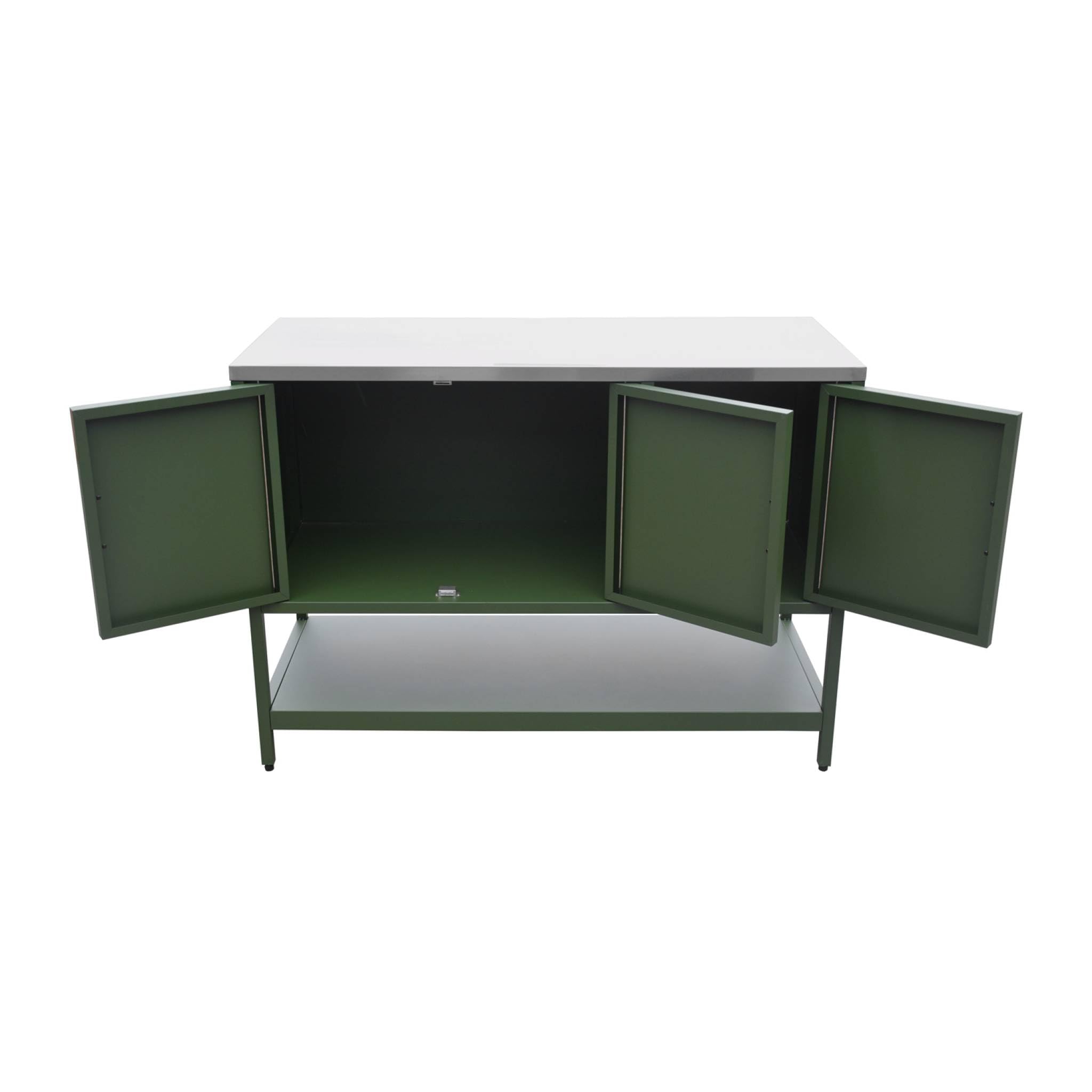 sweeek - Cuisine d'extérieure en acier vert 3 portes.1 étagère L120cm