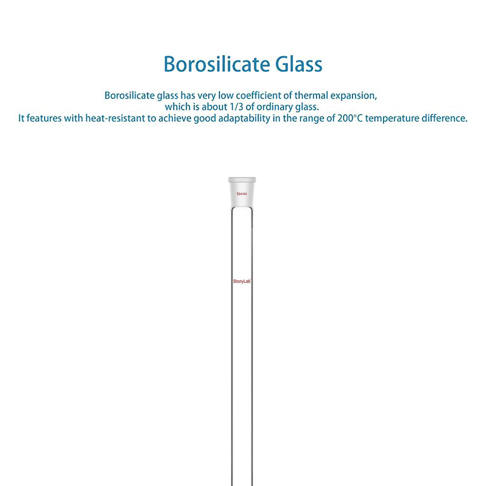 stonylab Colonne de Chromatographie, Diamètre Intérieur de 25,4 mm, Longueur Effective de 457 mm, Bouchon de Sable G2, Joint Conique Standard 24/40, Verre Borosilicate, pour Application de Laboratoire