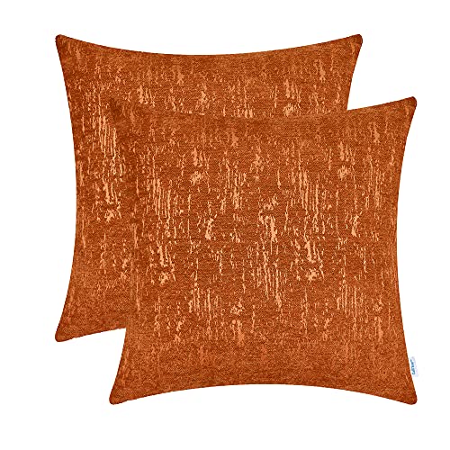 Image of CaliTime Throw Pillow Cases Pack of 2 Marbling Jacquard Solid Dyed Super Soft Chenille Cushion Covers for Couch Sofa Home Farmhouse Decoration 18 X 18 Inches Burnt Orange