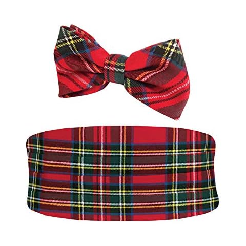 Dobell Mens Red Tartan Cummerbund & Pre-Tied Bow Tie Set Cover