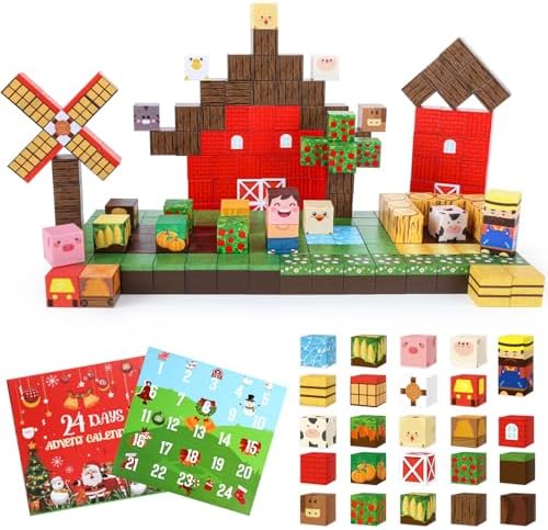 2025 Advent Calendar Farm Magnetic Blocks - 100PCS Christmas 24 Days Countdown Calendar Xmas Surprise Gifts Farm Animals Magnet Cubes Building Set STEM Sensory Toys for Ages 3-12 Kids Boys Girls