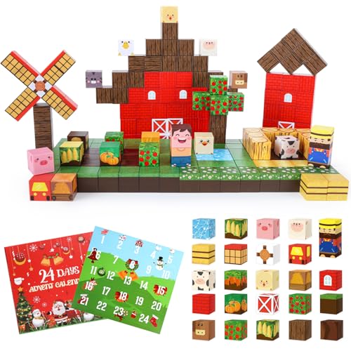 2025 Advent Calendar Farm Magnetic Blocks - 100PCS Christmas 24