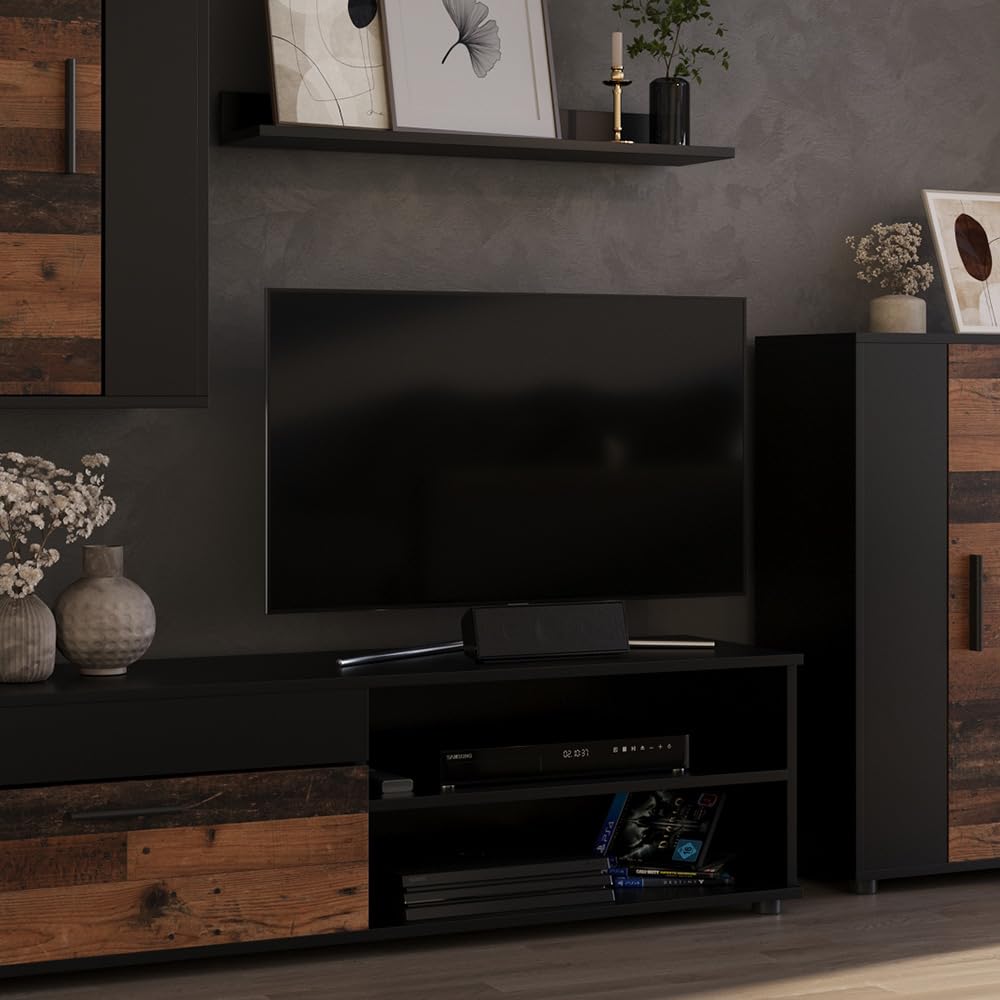 Vicco Parete attrezzata Berno, Rovere rustico, Set di 4 pezzi, adatto per la conservazione di dispositivi multimediali e accessori