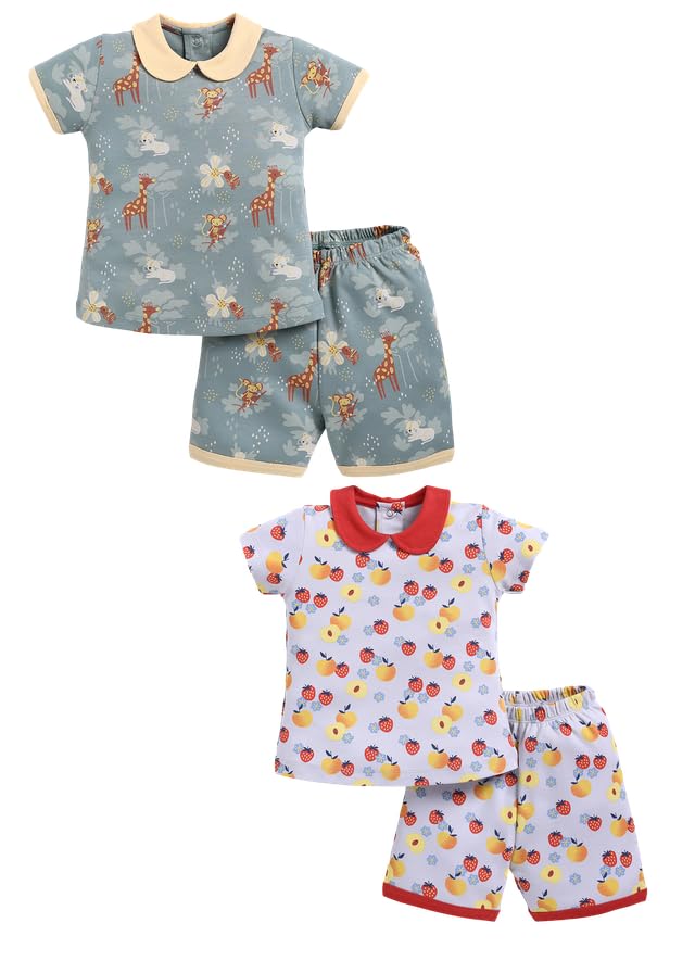 Image of BABY GO Baby Boys & Baby Girls Clothing Set | Summer Co-Ord Set for Baby | Printed 100% Cotton Half Sleeve T-Shirt & Shorts Combo | Soft Cotton Casual Wear Outfit for Infants & Toddlers Pack of 2