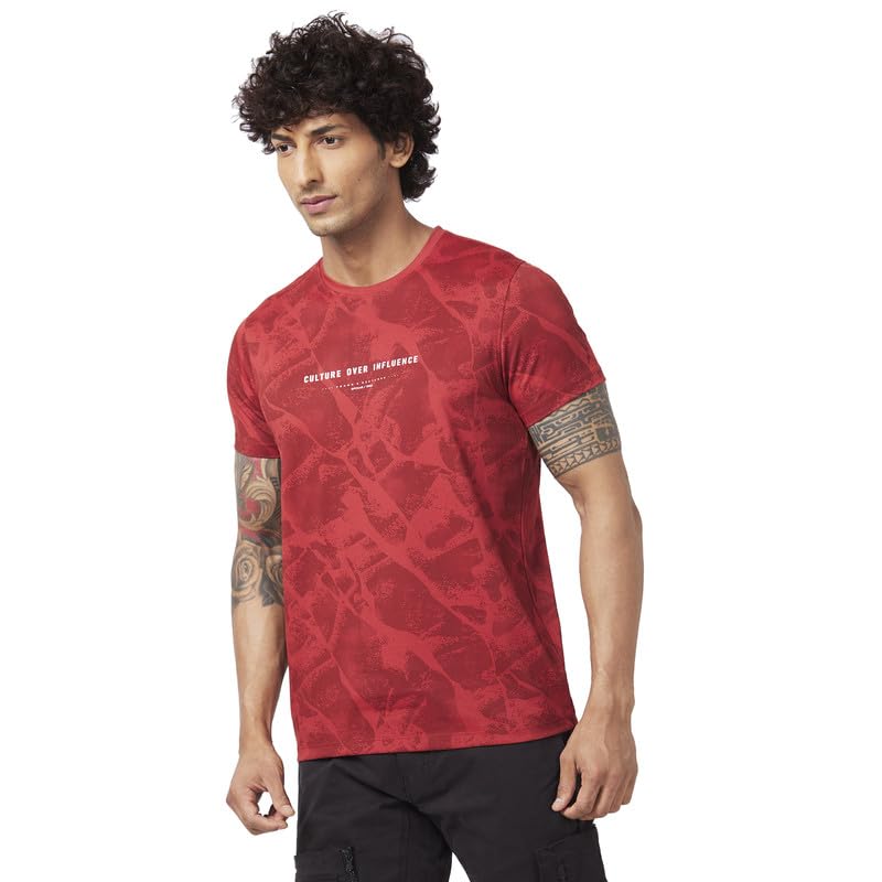 Image of Spykar Men's Slim Fit Round Neck Half Sleeve Printed Casual T-Shirt