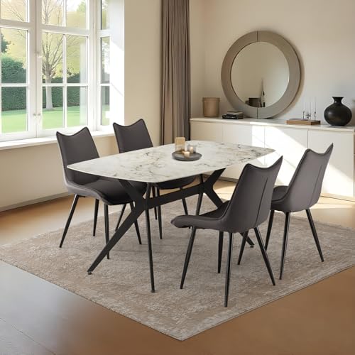 Image of Wakefit Baklava Dining Table - 6 Seater Marble Finish Top
