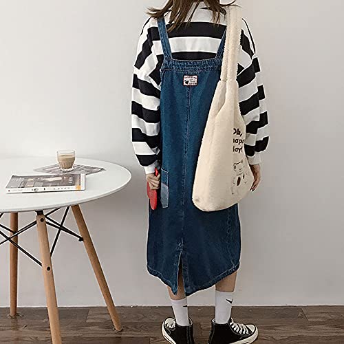 MEGAUK Women Faux Fur Tote Bag Girls Cute Bear Fluffy Shoulder Bag Plush Bag For Shopping Dating, Bear Toast White - Image 4