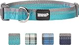 Friends Forever Plaid Dog Collar for Dogs, Fashion Woven Checkers Pattern, Cute Puppy Collar, Blue Large 18-26