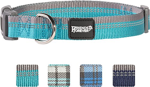 Friends Forever Plaid Dog Collar for Dogs, Fashion Woven Checkers Pattern, Cute Puppy Collar, Blue Large 18-26