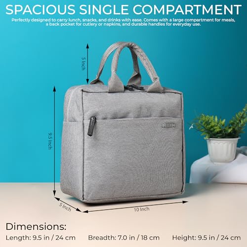 Image of Wooum Lunch Bag for Men & Women, Office Tiffin Bag, Travel Lunch Pouch with Handle, Water Resistant Lunch Box, Insulated Tiffin Bag for School, College, Picnic - Navy Blue (Light Grey)