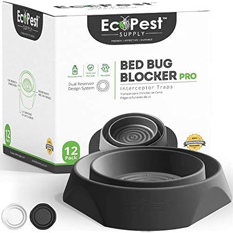 Bed Bug Interceptors – 12 Pack | Bed Bug Blocker (Pro) Interceptor Traps | Insect Trap, Monitor, and Detector for Bed Legs (Black) Cover