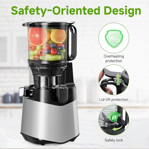 Cold Press Juicer, 5.8" Wide Feed Chute, 400W Slow Masticating Juicer Extractor Supports High Juice Yield, Whole Vegetables & Fruits, Silver Gray - Thumbnail 6