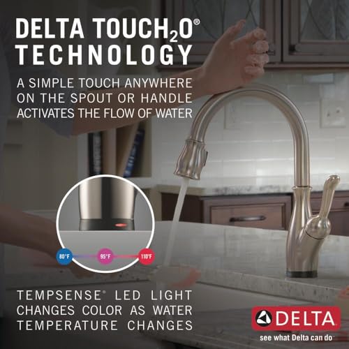 Delta Leland Brushed Nickel Touch Kitchen Faucet with Pull Down Sprayer, Traditional Single Hole Touch On Kitchen Sink Faucet, Single Handle, SpotShield Stainless 9178T-SP-DST by DELTA - Image 2