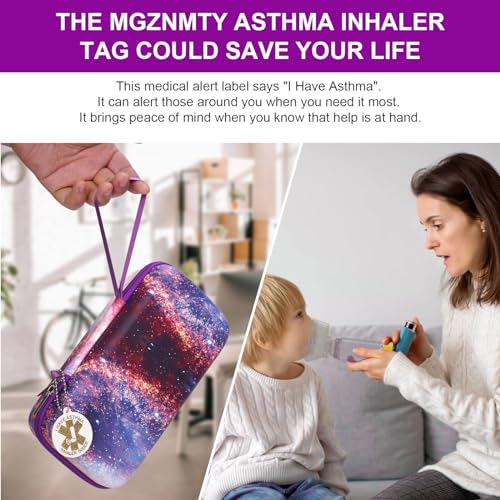 Image of MGZNMTY Travel Carrying Case Compatible with Asthma Inhaler Spacer for Adults and Children, Masks, Inhaler Holder with Asthma Alert Tag and Medical Card, Carabiner (Only Case) (Galaxy)