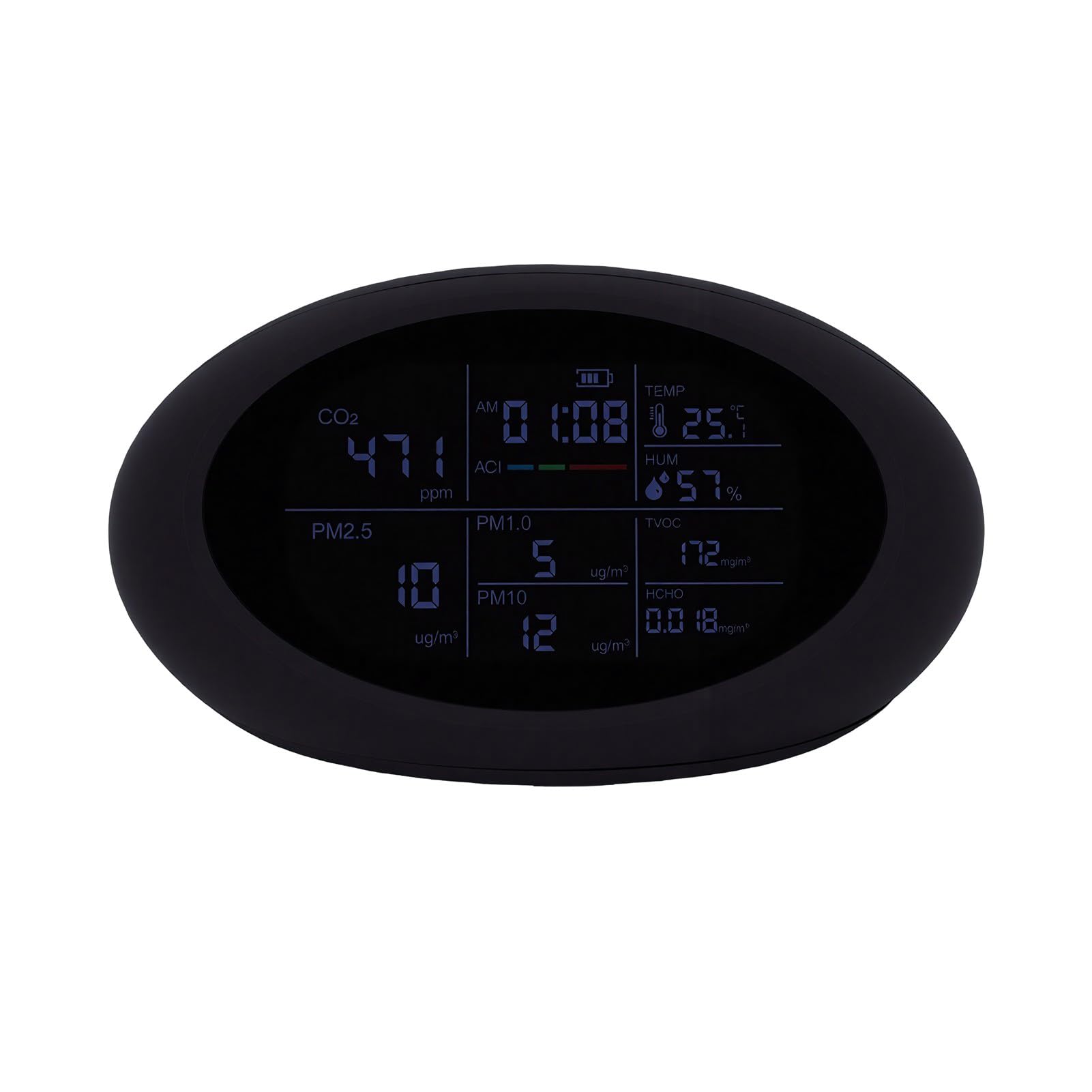 Zunate Monitor de Calidad del Aire Detector de CO2 Portátil 10 en 1 HCHO TVOC PM2.5 PM1.0 PM10 Probador con Pantalla LCD de Temperatura y Humedad para Oficina en Casa Negro