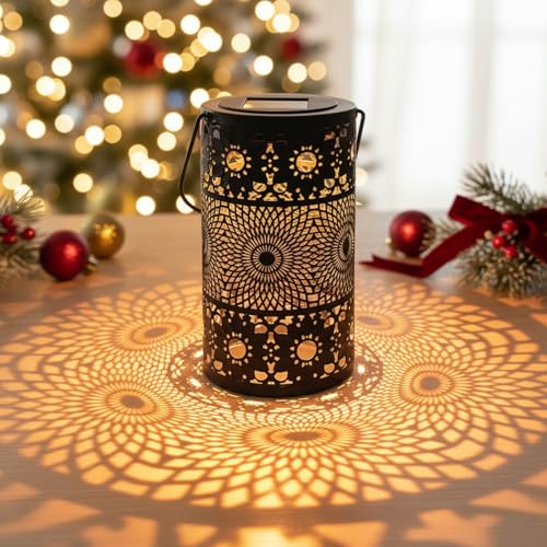 MIFXIN Linterna solar, linterna solar de metal, luz de metal para exteriores con gancho de pastor, luz LED impermeable, adornos de jardín al aire libre para mesa de jardín, patio, balcón y patio