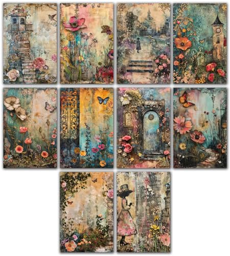 10 Handmade Notecards 4x6 Abstract Art Print All Occasion Blank Note Cards with Envelopes Folded Victorian Gardens
