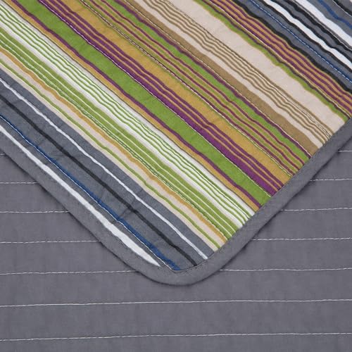 Image of Chezmoi Collection Avery Striped Cotton Quilt Set Daybed Size, 5-Piece Soft Pre-Washed 100% Cotton Quilt, Multi-Color Green