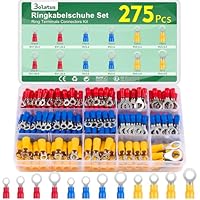 275 Stück 0.5-6mm² Ringkabelschuhe, Bolatus Kabelschuhe Set M4/M5/M6/M8 Kabelösen, 12 Größe Teilisoliert Quetschverbinder Ringkabelschuhe Set für Garagen, Autoteile