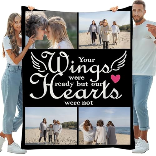 Lousrion Manta personalizada con 4 imágenes y palabras, manta acogedora personalizada para cumpleaños familiares y vacaciones