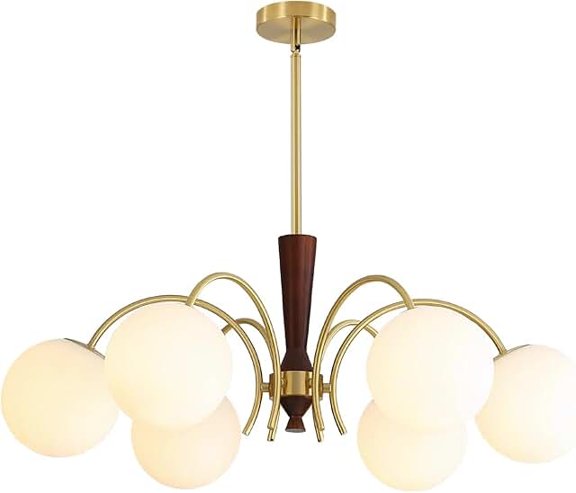 BOKT Milk Glass Ball Chandelier Modern 6-Light Sputnik Chandelier Kitche...