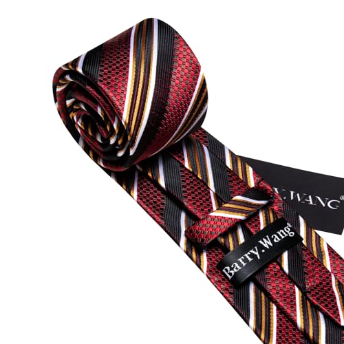 Image of Barry.Wang Silk Men Ties Formal Stripes Necktie and Tie Clip for Wedding Party Business Fashion Classic