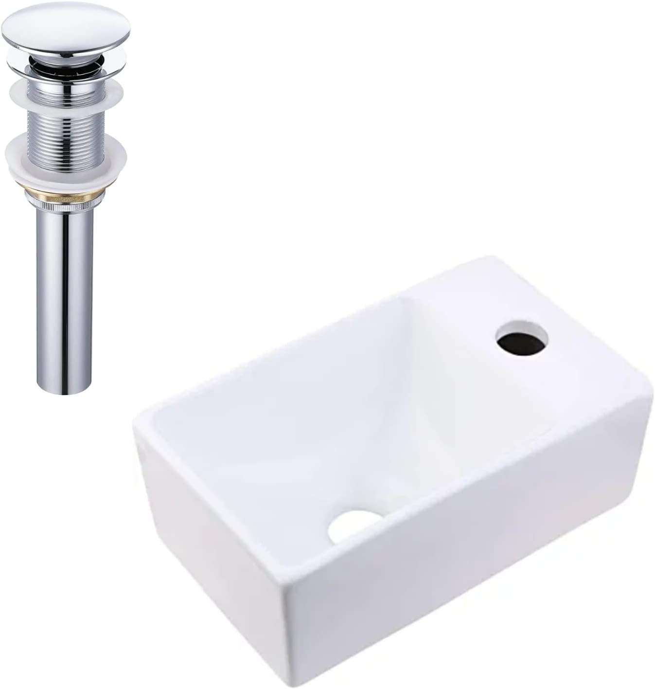 KES Wall Mount Bathroom Sink & Sink Drain without Overflow, BWS100R+S2008D-CH