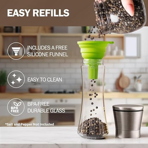 Image of Home EC Original Gun Metal Bronze Salt and Pepper Grinder Set of 2 - Adjustable Ceramic Grinder - Tall Glass Salt and Pepper Shakers With Funnel and Ebook - Spice Mill - Bronze Kitchen Accessories