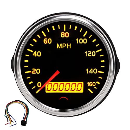 Velocímetro de 3,3 pulgadas 12 V/24 V, indicador de velocidad de 0 160 MPH con pantalla LCD, retroiluminación ámbar blanca, motor paso a paso para coche camión barco, IP67