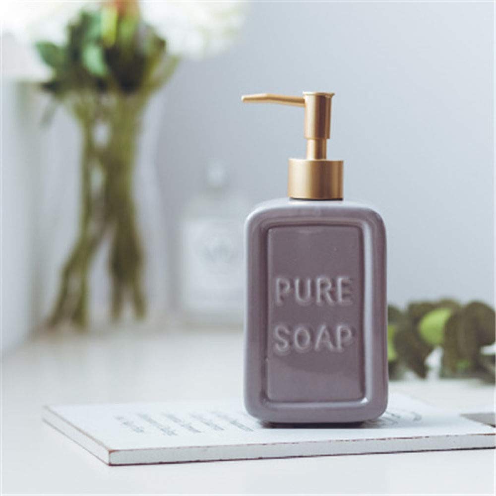 Distributeur De Savon，470Ml Distributeur De Savon Carré Gris avec Pompe Jaune avec Lettre Cuisine Accessoires De Salle De Bain Bouteille De Voyage en Plein Air