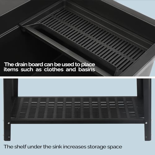 Image of Vingli 37-Gallon Freestanding Utility Sink with Faucet, 36 inch Heightened Basin for Laundry, Garage, Outdoor Garden, Pet Wash, Heavy Duty Plastic Laundry Tub with Storage Shelf, 40 inchLx24 inchWx36 inchH, Black