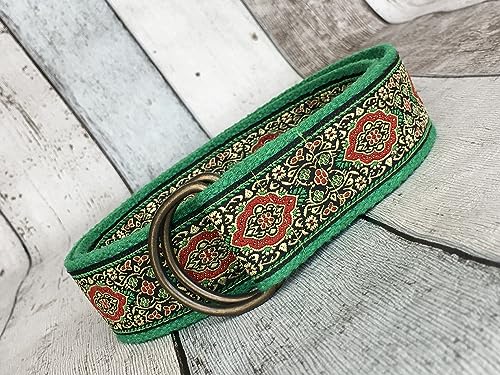 Green Tan Red Women Fabric Belt, 1.5" Wide Cotton Webbing Belts, Jacquard Ribbon Waist Accessorys, Canvas D-Ring Summer Belt3