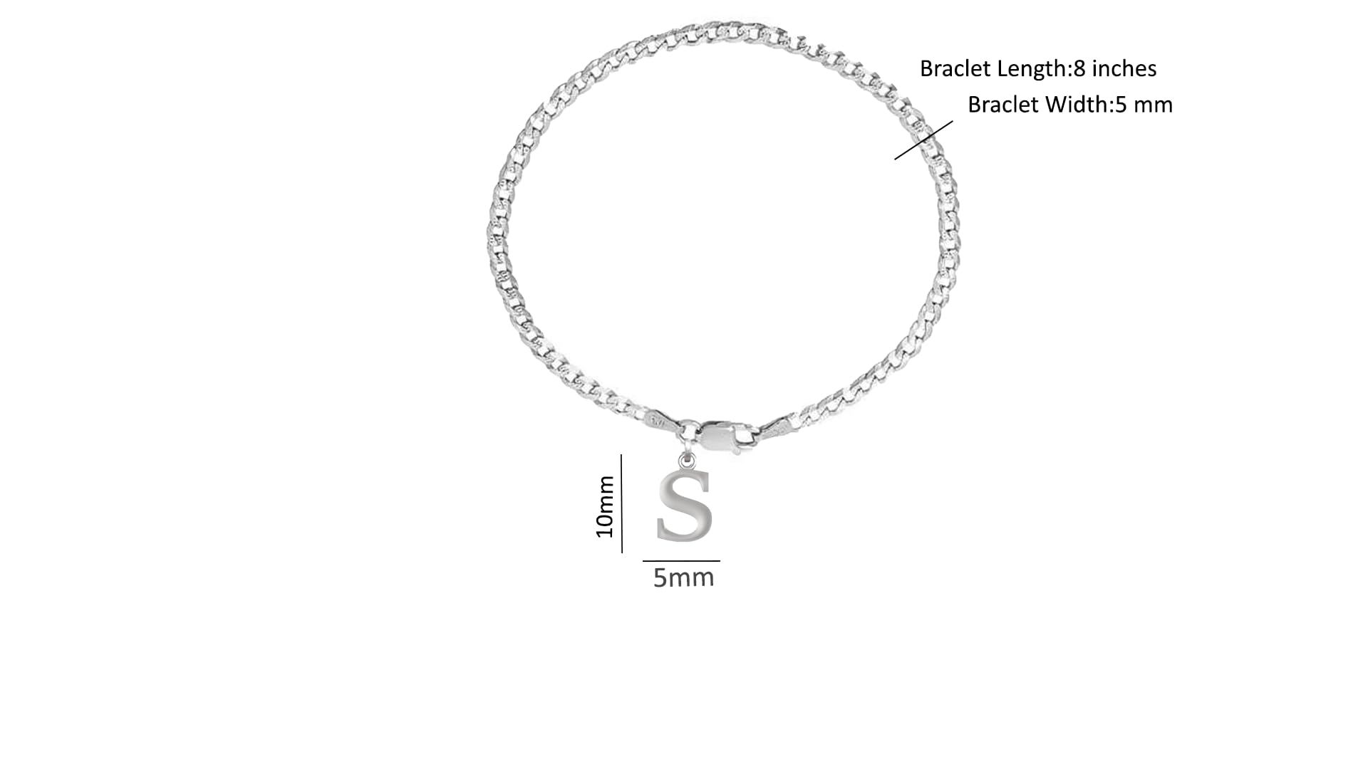Brmckd_s-1, bracciale in puro argento sterling 92,5% con lettera S dell'alfabeto per uomo-brmckd_s-1, piccolo, pietra preziosa, Small, Gemma
