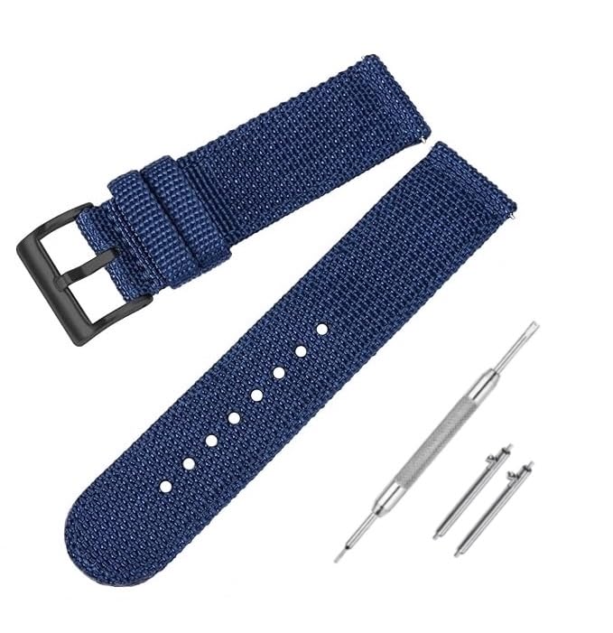 Lineon Nylon Quick Release 20mm Watch Strap, Boxy Design, Matte Finish, Nylon Watch Band, Best Replacement with Expedition MF13, TW4B, TW2V, T45181 with Tool (Blue)