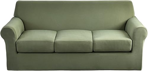 CRFATOP Fundas de sofá de 4 piezas para sofás de 3 cojines, funda elástica con 3 fundas de cojín de asiento separadas, protector de muebles lavable