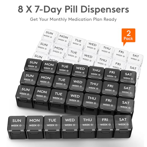 Image of Lifewit Monthly Pill Organizer, 28 Day Pill Box, Black and Clear, 28 Grids