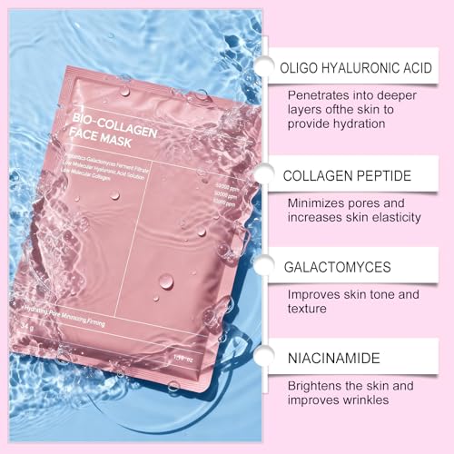 Bio-Collagen Real Deep Mask 5er Pack, Kollagen Hydrogel Gesichtsmaske, Feuchtigkeitsspendend, Porenverfeinerung, Faltenbehandlung, Hautstraffung