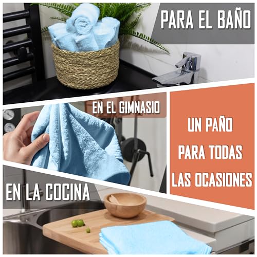 Miniatura 7 de Naturemark Paquete De 10 Paños De Lavado De 100 Algodón, Paños De Tejido De Rizo De 30 X 30 Cm, Toallas Pequeñas En Paquete De 10 Unidades. Color: Azul Claro
