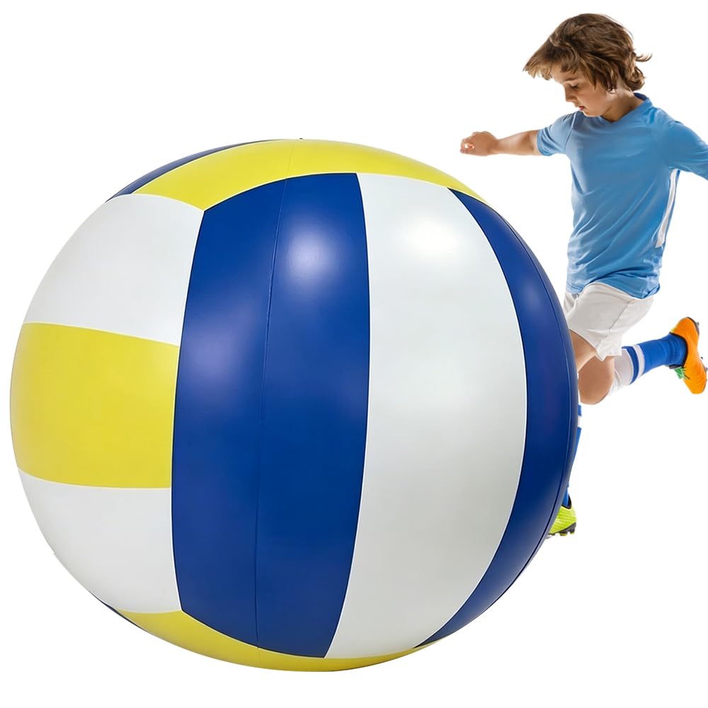 Palla da spiaggia con diametro di 100 cm, grande pallone gonfiabile gigante in gomma robusta, gonfiabile con pompa a mano, pallone da beach volley, giocattolo per interni ed esterni