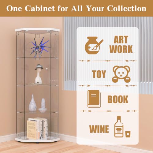 Image of Beauty4U 5 Corner Glass Display Cabinet, 4-Shelf Curio Cabinet, White