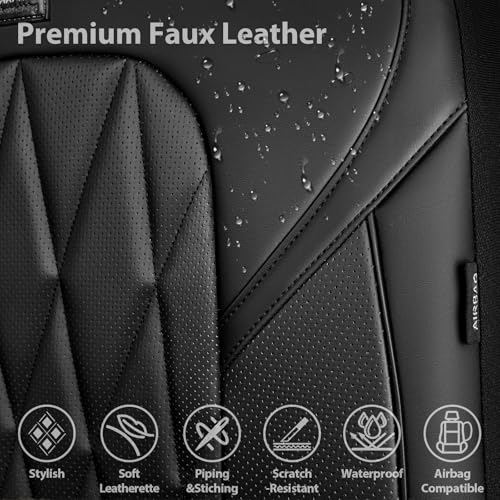 Image of CAR PASS Nappa Leather High Back Front Seat Covers, Tesla Model 3 Model Y Breathable Faux Leather Front Bucket Seat Covers, Anti-Slip Airbag Compatible Universal Fit for Sedan SUV Van Truck, Black