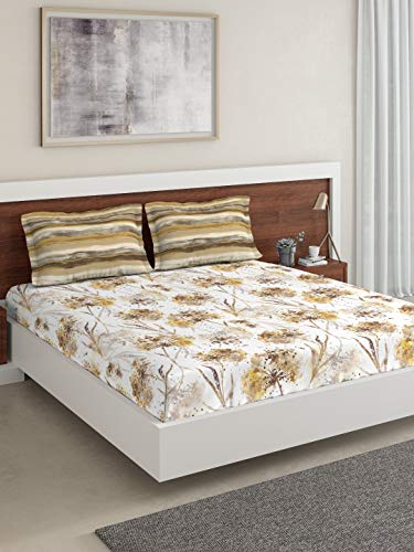 Image of DDECOR - Oriana 100% Cotton Double Bedsheet with 2 Pillow Covers, Beige