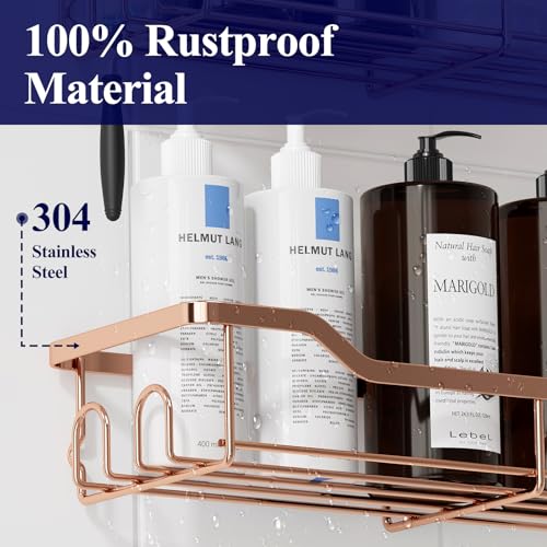 Image of Kitsure Shower Caddy Large - Adhesive Shower Organizer, Stainless Steel Shelf for Inside Shower, No Drill Bathroom Organizers and Storage, Home Decor Accessories, 2 Pack, Rose Gold
