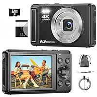 4K Digital Camera, 64MP 2.8 Inch UHD Autofocus Compact Cameras,16X Digital Zoom, 32GB SD Card, Rechargeable Battery, Portable Vlogging Camera for Kids Beginners Teenagers