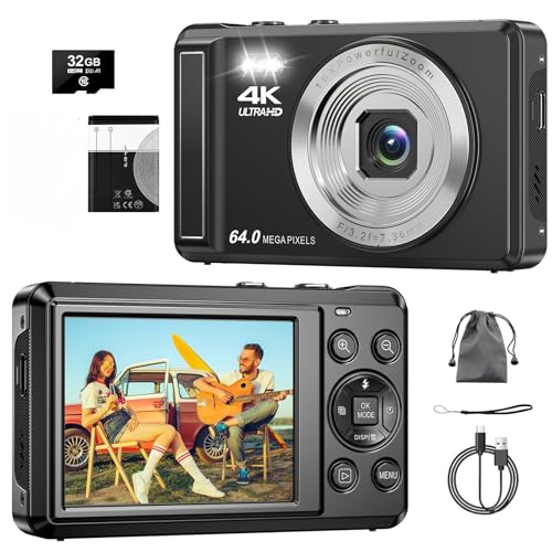 Digitalkamera 4K 64MP, 2.8 Zoll UHD Autofokus Kamera fotokamera, 32GB Karte & Akku,16X Digitalzoom...