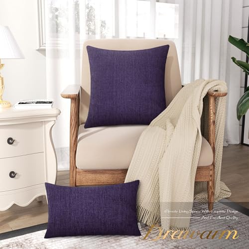 Image of BRAWARM Pack of 2 Bolster Pillow Covers Cases for Couch Sofa Home Decoration Solid Dyed Striped Soft Chenille 12 X 20 Inches Plum Purple