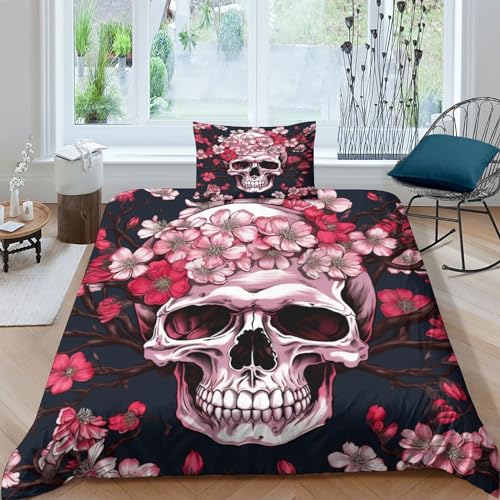 Set de edredón de calavera 3D y flores estilo gótico japonés 2