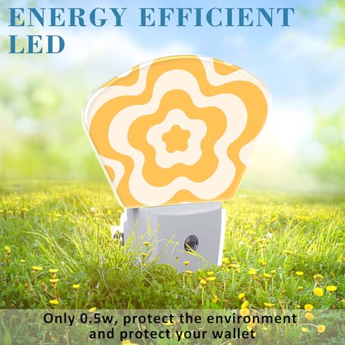 Image of Retro Flower Swirl Night Light Plug into Wall, Yellow Flowers Night Light with Dusk to Dawn Sensor for Kid Girls Boys Women Men Bedroom, Hallway, Kitchen, Bathroom, Stairs Decor