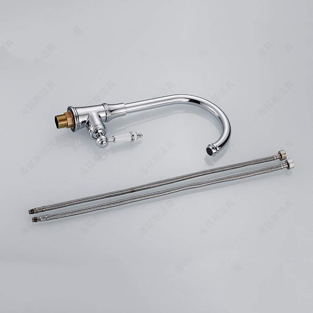 Mixer Tap Srebrny Piękny kran kuchenny Podwójny sposób na ciepłą i zimną wodę Kran z litego mosiądzu Bateria łazienkowa z ceramicznym uchwytem Nowoczesna bateria umywalkowa do domu Obrotowy